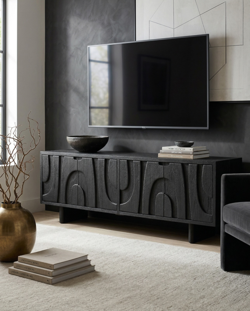 Contemporary solid wood TV unit by ELVM Homes