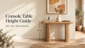 Stirate Console Table in honey oak mango wood with fluted pedestal legs